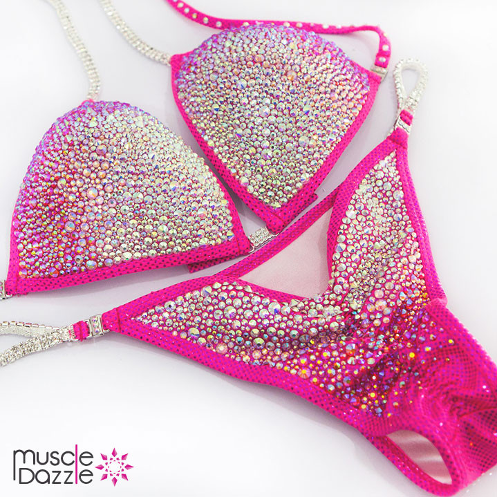 Bright Pink Competition Bikini | Ombre Crystal Effect