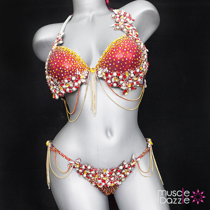 The Ultimate Red & Gold Bikini Diva Competition Suit | WBFF