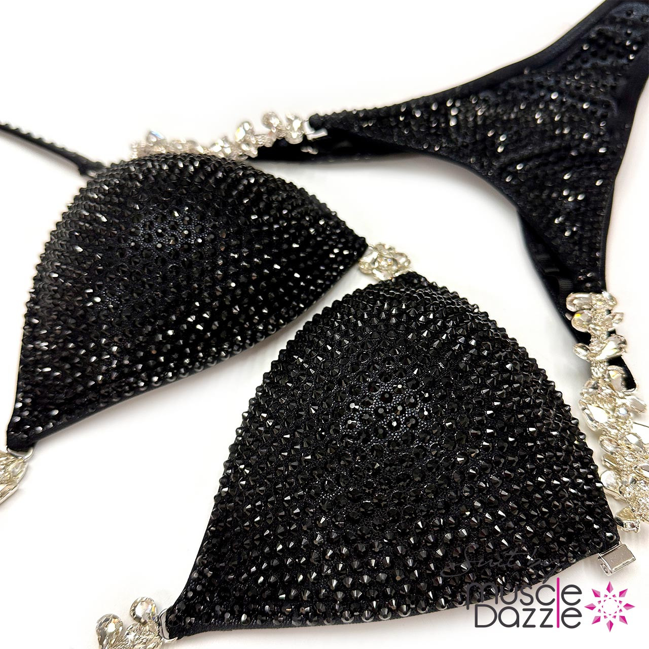 Black Competition Bikini | Black Crystals on Black Fabric