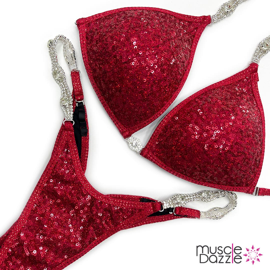 赤 コンテストビキニ Red Sequin Competition Bikini | Undecorated Plain Suit