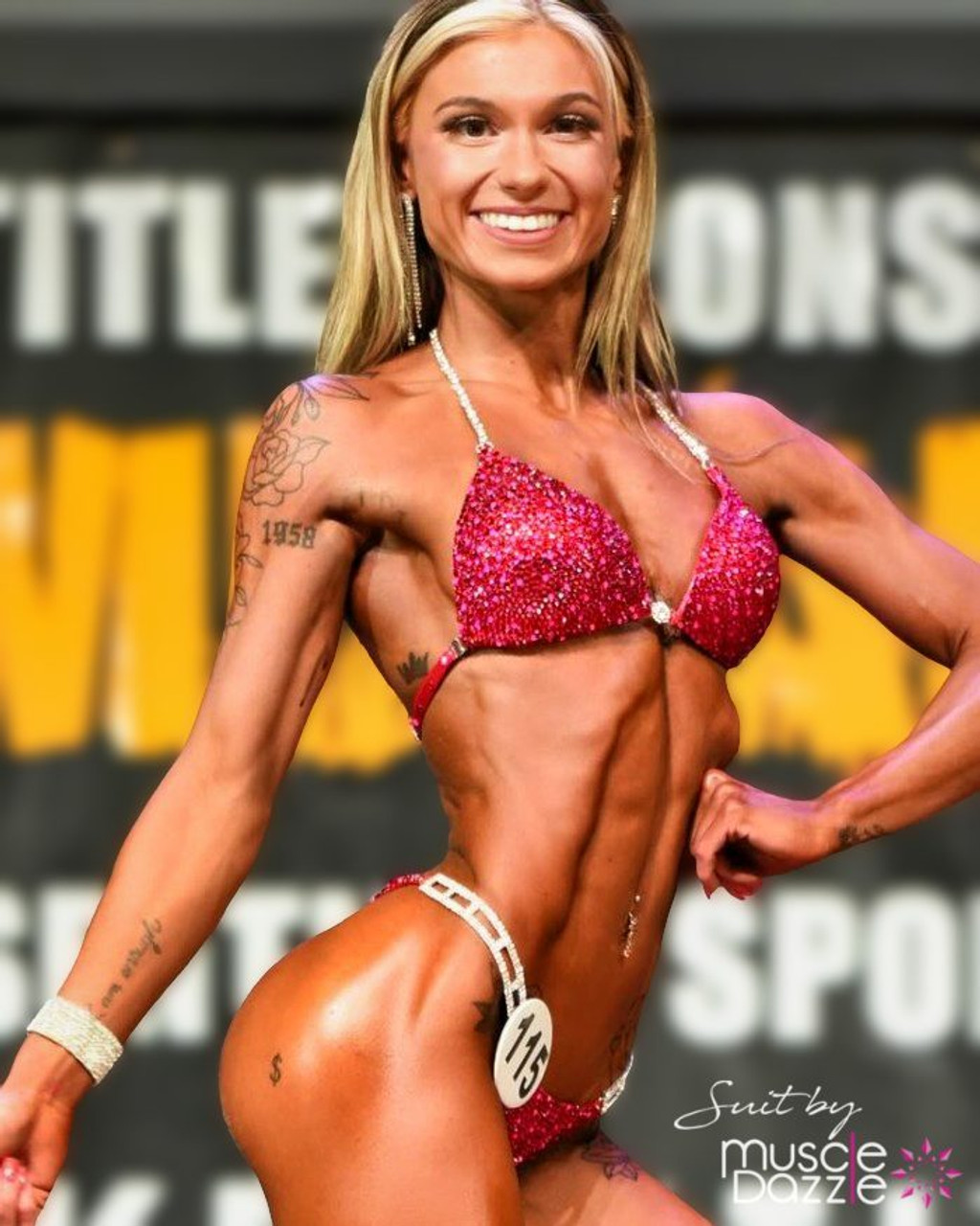 Stunning Crimson Crystal Competition Bikini | Muscle Dazzle