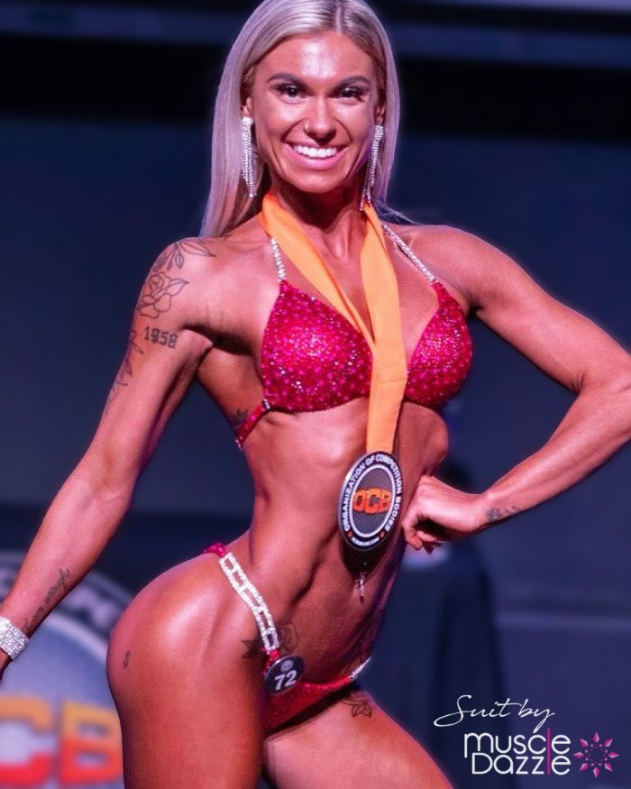 Stunning Crimson Crystal Competition Bikini | Muscle Dazzle