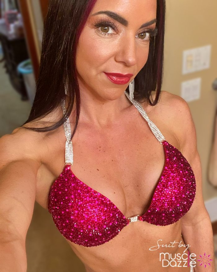 Stunning Crimson Crystal Competition Bikini | Muscle Dazzle