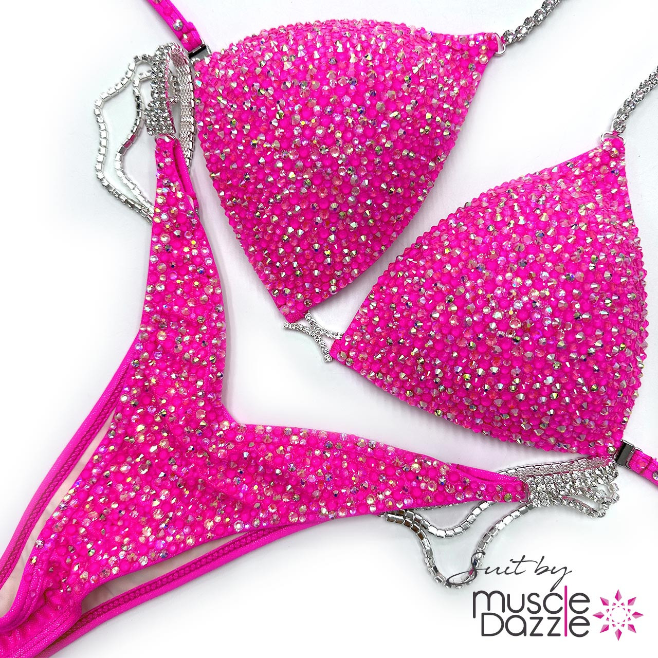 Custom-Made Hot Pink Crystal Competition Bikini by Muscle Dazzle