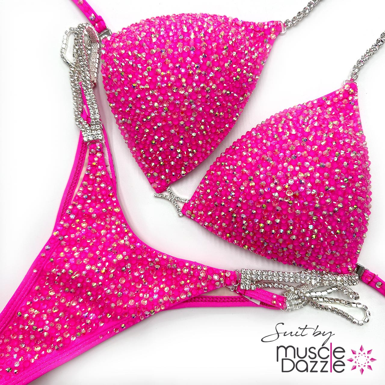 muscledazzleマッスルダズル　コンテストビキニ Custom-Made Hot Pink Crystal Competition Bikini by Muscle Dazzle