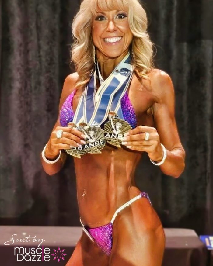 Muscle Dazzle's Signature Purple and Blue Stage Bikini