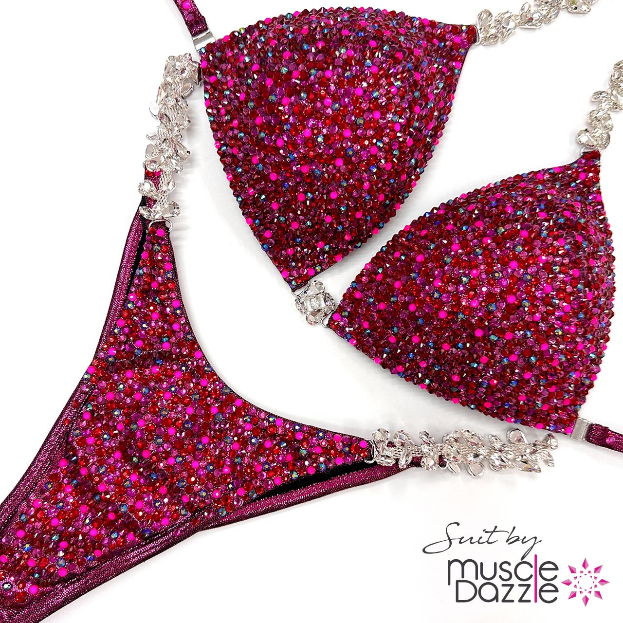 Muscle Dazzle's Hand-Crystalled Bikini in Vibrant Raspberry