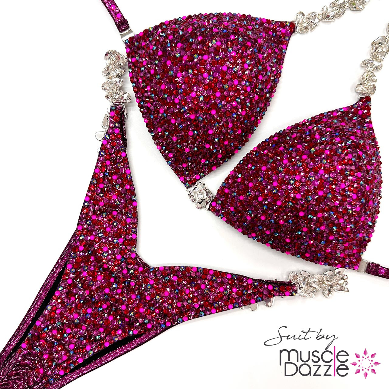 Muscle Dazzle's Hand-Crystalled Bikini in Vibrant Raspberry