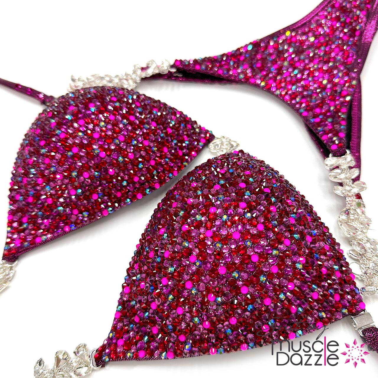 Muscle Dazzle's Hand-Crystalled Bikini in Vibrant Raspberry