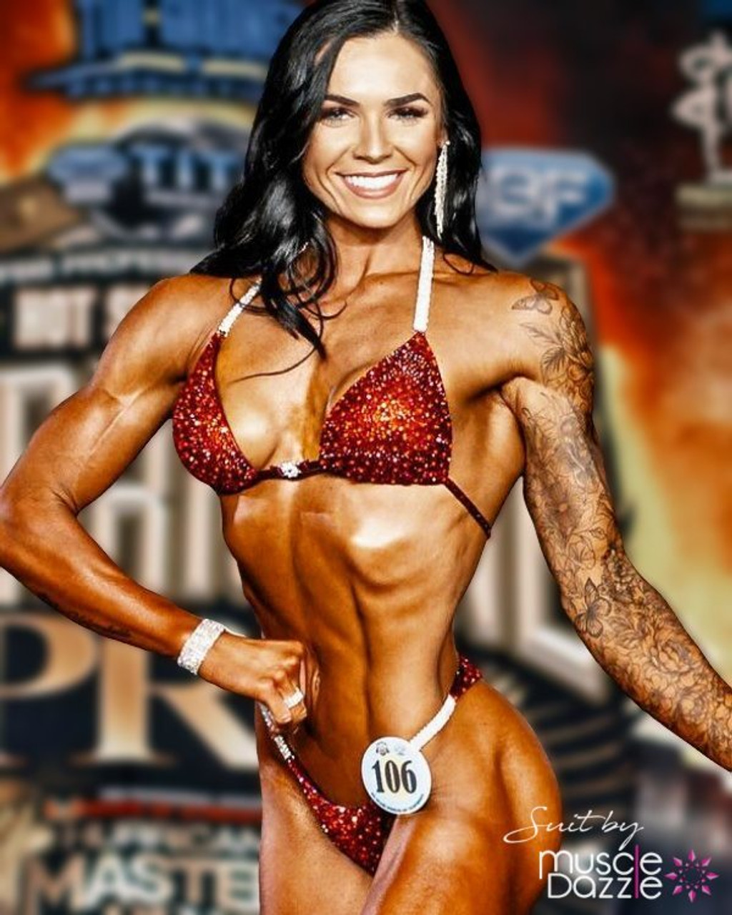 Exclusive Hand-Crystalled Ruby Red Comp Bikini | Muscle Dazzle
