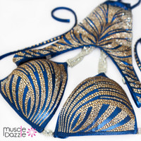 Gold and blue figure competition suit