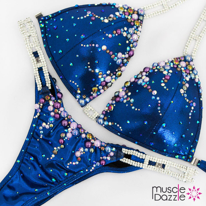 Blue Bikini Competition Suit Stunning Crystal Design
