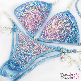 Pink and blue crystal rhinestone competition bikini