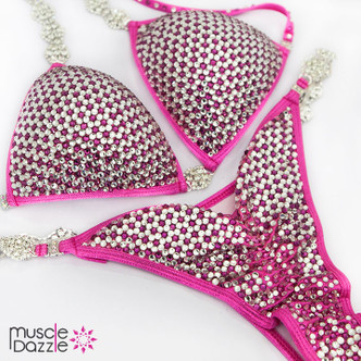 Crystal Competition Bikini with Pink and Silver Rhinestones