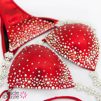 Affordable red crystal competition bikini