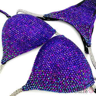 Sparkle on Stage: Muscle Dazzle's Deep Violet Crystal Bikini
