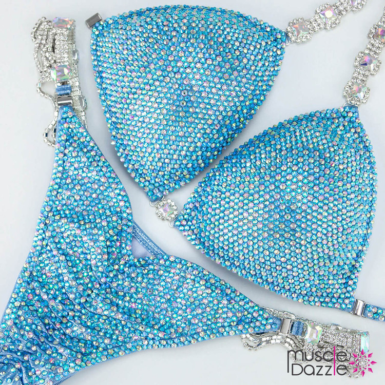Silver & Aqua Blue Competition Bikini
