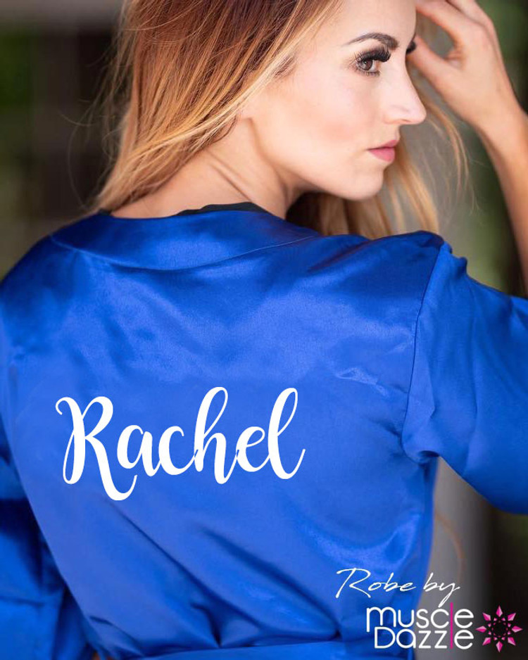 Royal blue personalized bikini competition back stage robe