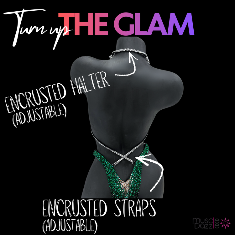 Figure straps fully encrusted with crystals.