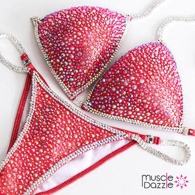 Pink Orange Crystal Competition Bikini