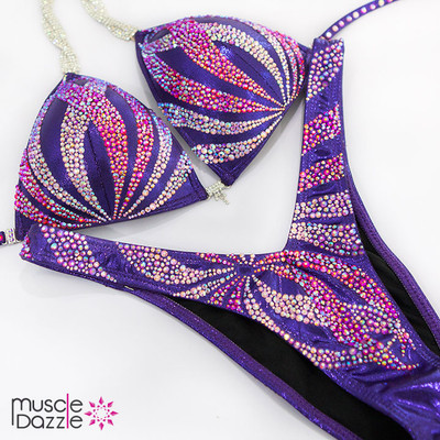 Figure Competition Suit | Pink & Purple Crystal Waves