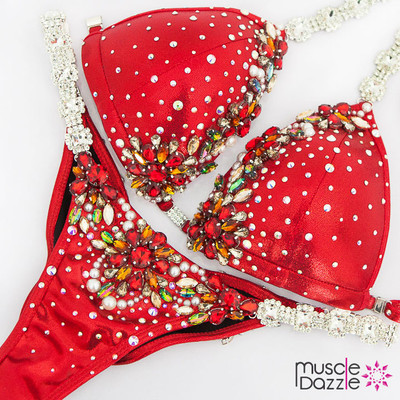 Red Competition Bikini | Striking Crystal Elements