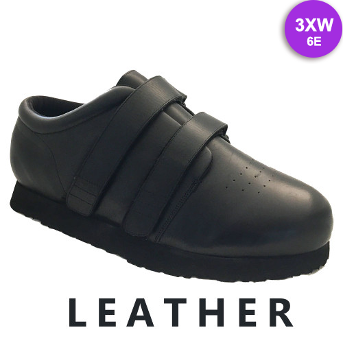 Black Leather Shoes For Swollen Feet - 3X-Wide 6E Width - Pedors