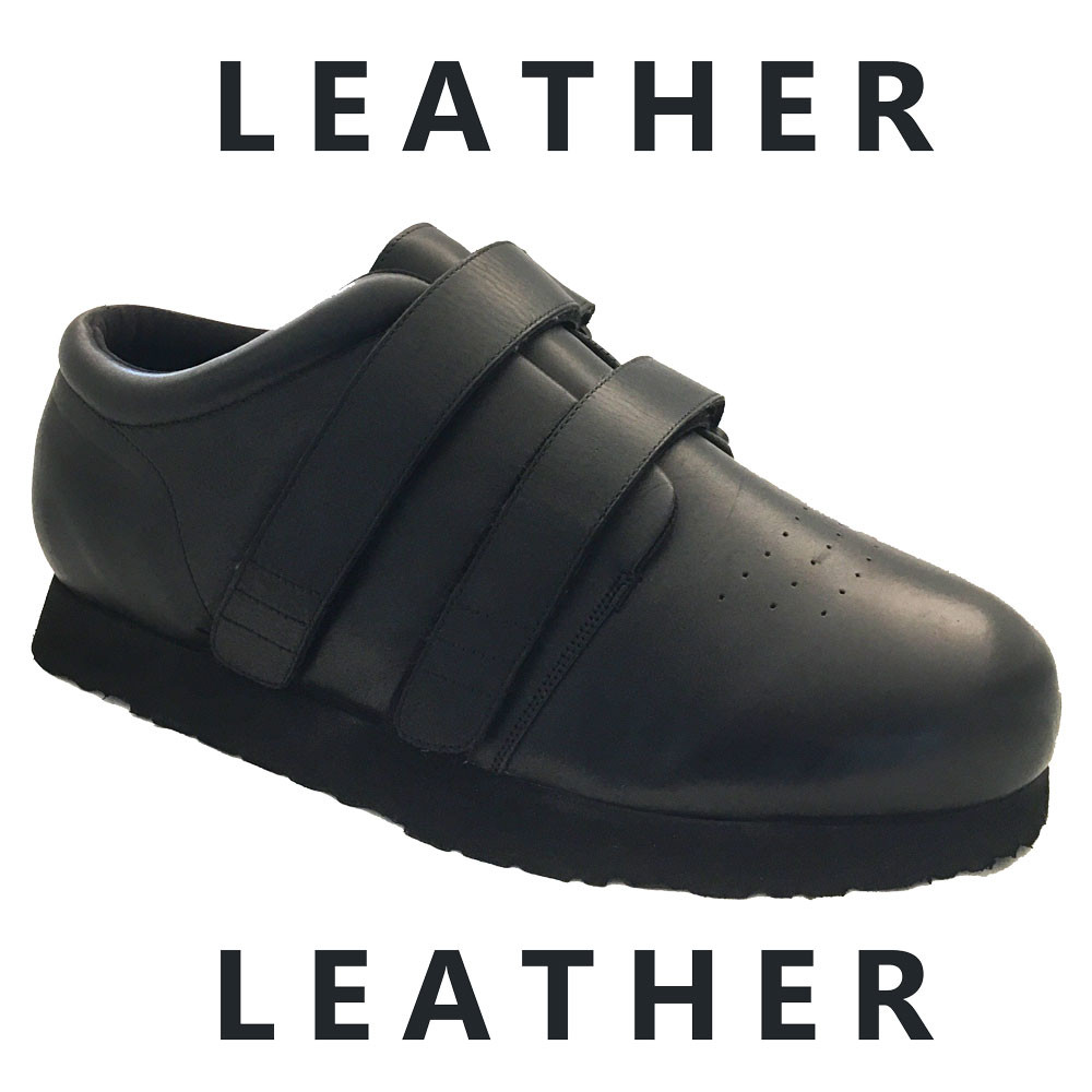 Black Leather Shoes For Swollen Feet - 3X-Wide 6E Width - Pedors