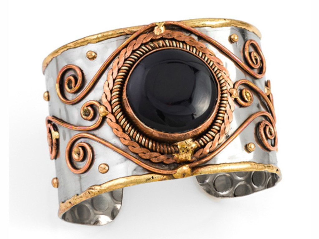 Ila Onyx Mixed Metal Cuff Bracelet