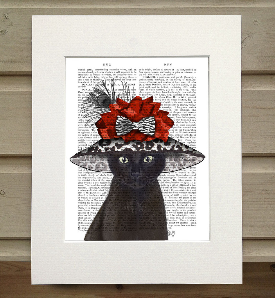 Black Cat with Fabulous Hat in Mat