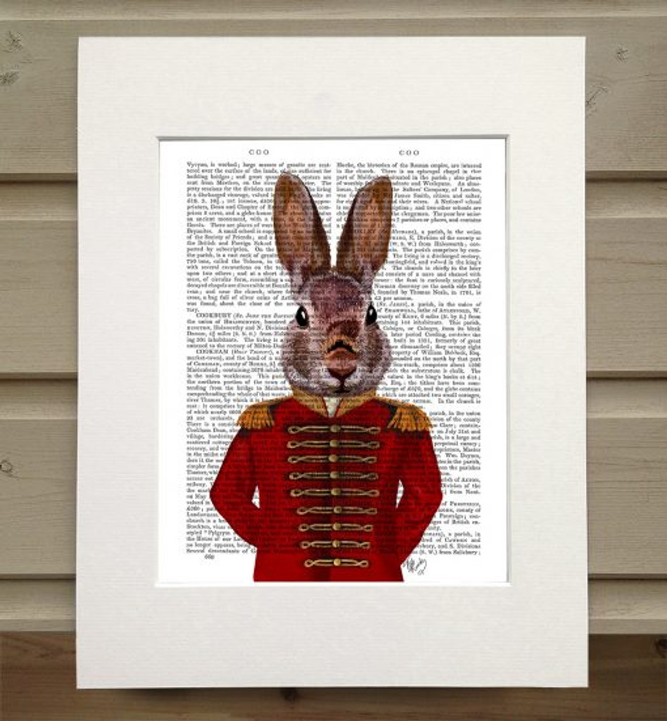 Military Rabbit in Red Matted as shipped