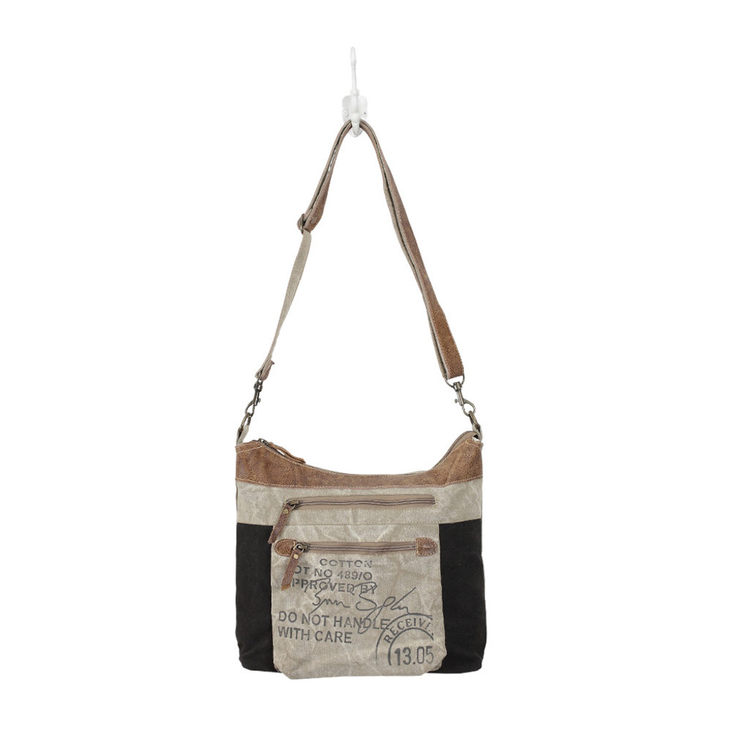 Double Zipper Khaki Canvas Shoulder Bag