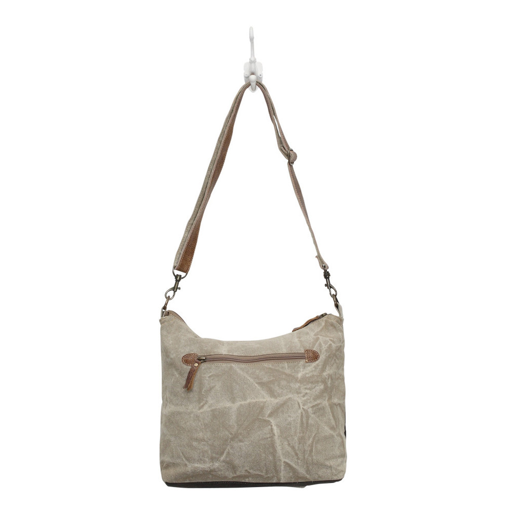 Double Zipper Khaki Canvas Shoulder Bag Reversed