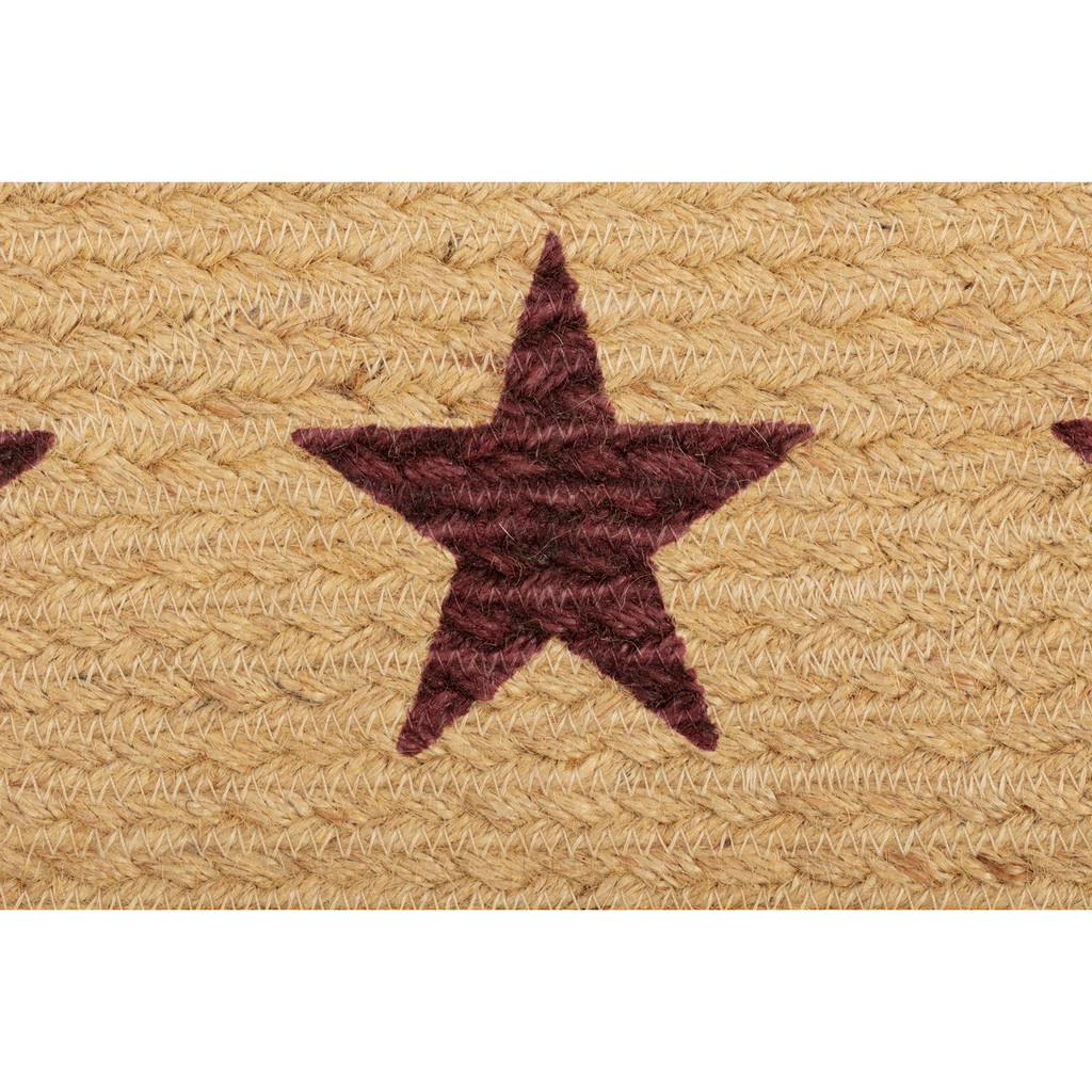 Burgundy and Tan Jute Stenciled Star Placemats - Set of Six - Close up