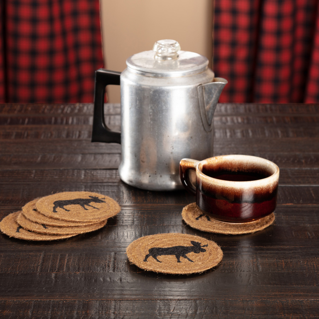 Cumberland Stenciled Moose Jute Coaster Set of Six