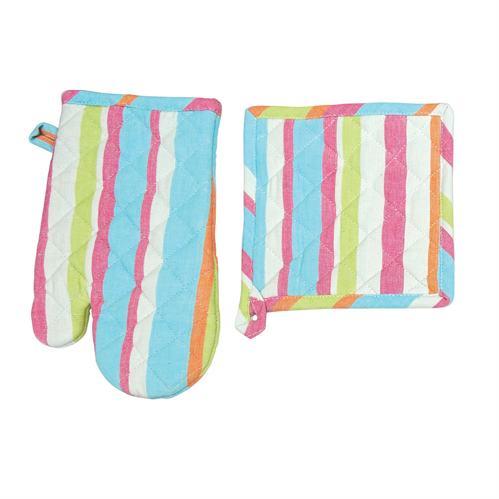 Key Lime Striped Pot Holder & Oven Mitt Set