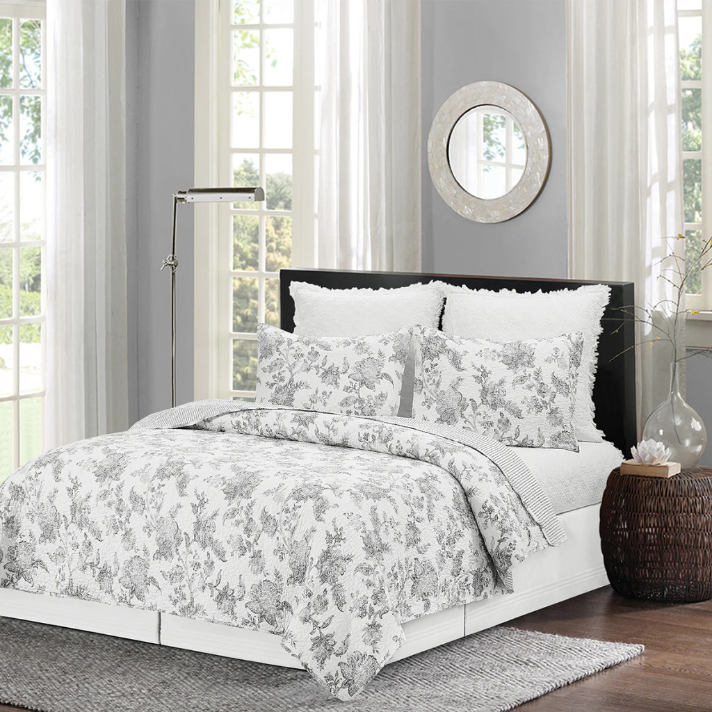 Miriam Slate Gray 3 Pc Quilt Set in Queen or King