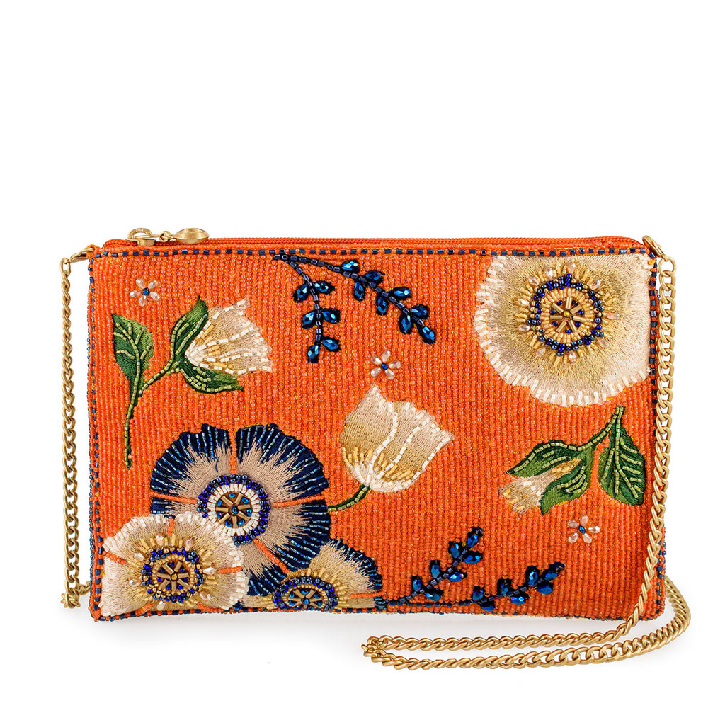 Wild Abandon Beaded Floral Mini Crossbody Clutch Handbag