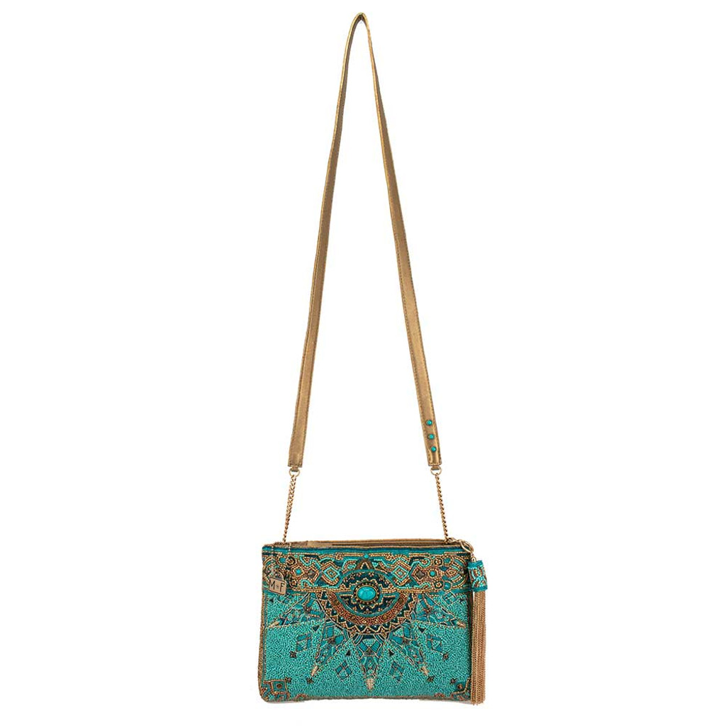 New Day Beaded Mosaic Turquoise Crossbody Leather Handbag