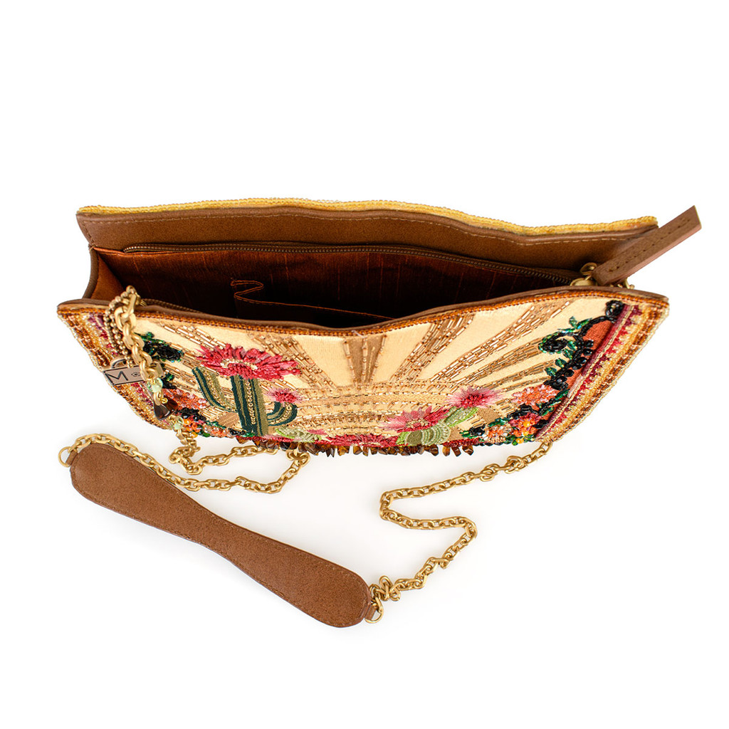 Desert Sunrise Beaded Cactus & Floral Crossbody Handbag