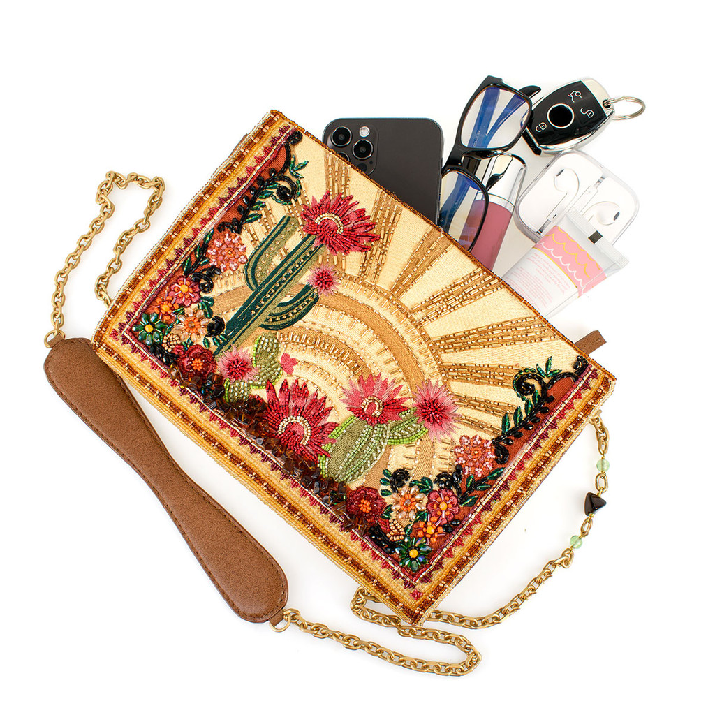 Desert Sunrise Beaded Cactus & Floral Crossbody Handbag