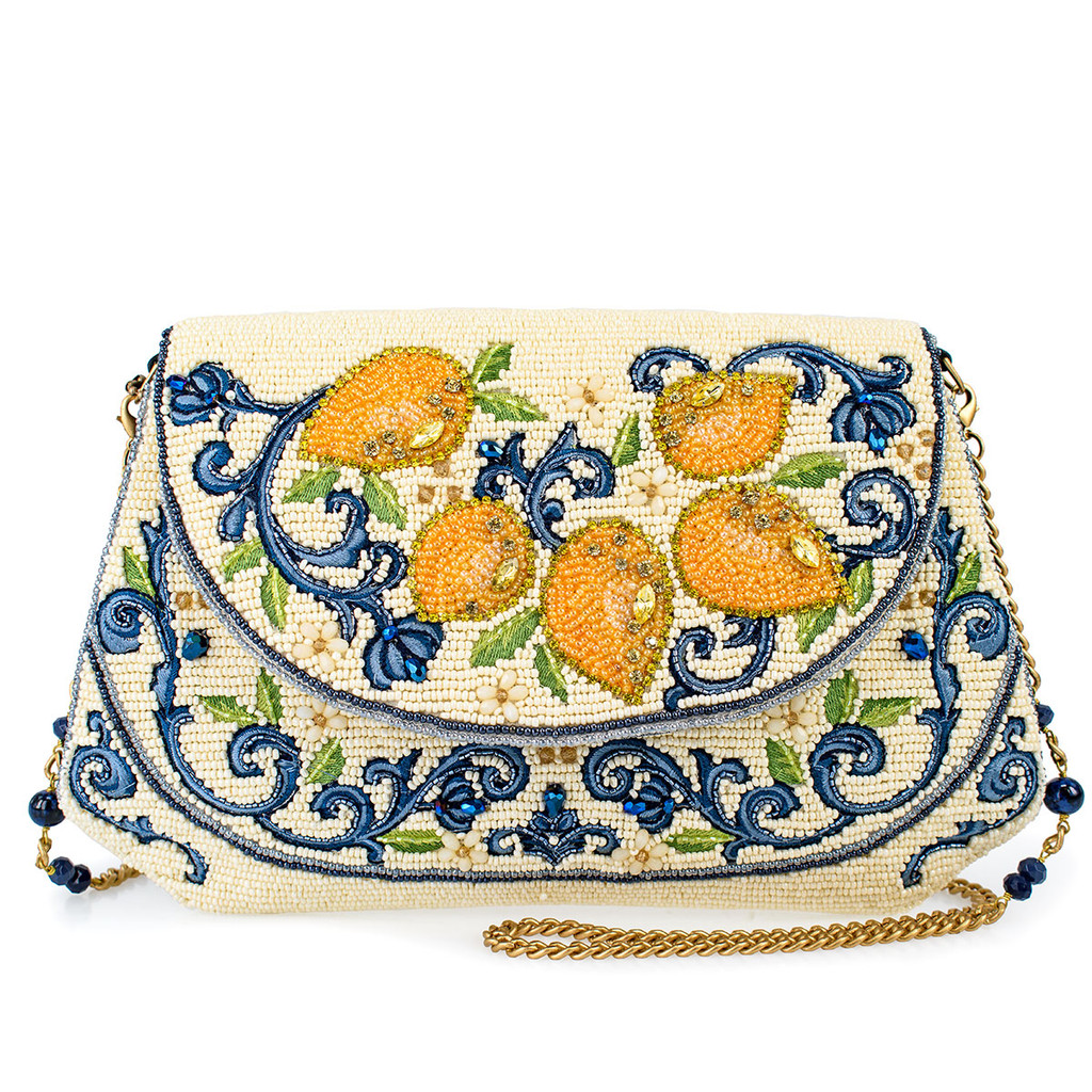  Capri Lemons Yellow & Blue Beaded Crossbody Handbag