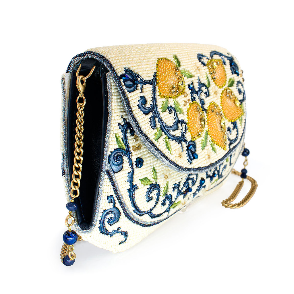  Capri Lemons Yellow & Blue Beaded Crossbody Handbag