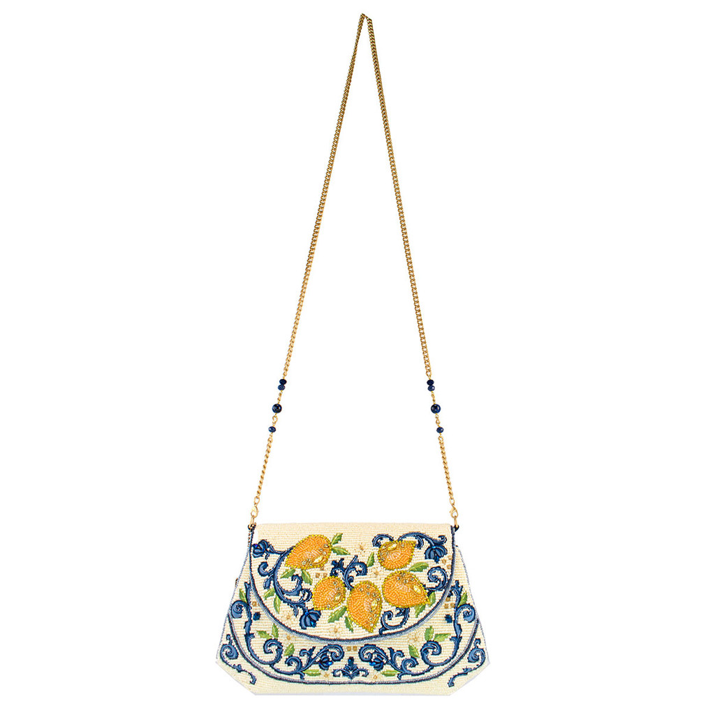 Capri Lemons Yellow & Blue Beaded Crossbody Handbag