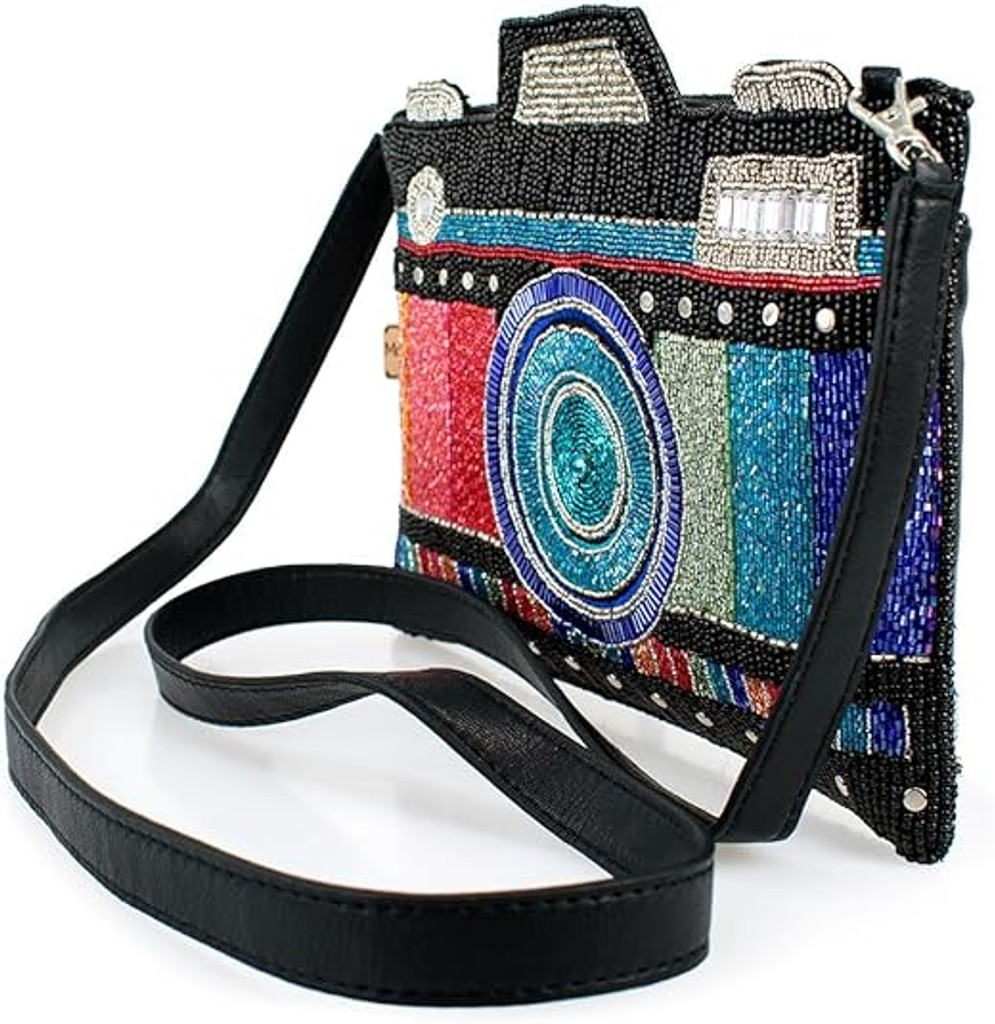 Color Fusion Rainbow Beaded Camera Mini Crossbody Handbag