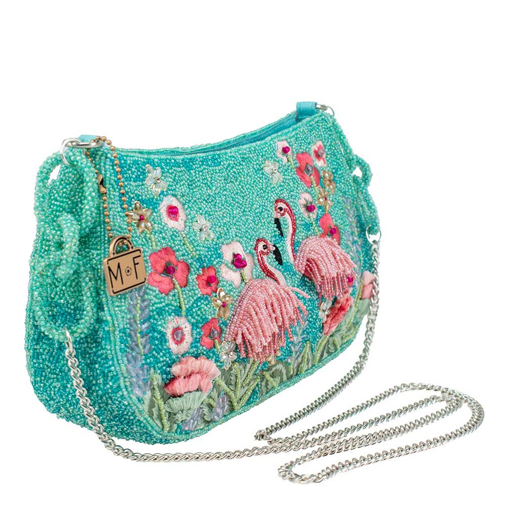 Flirty Flamingo Beaded Pink Flamingos Crossbody Handbag