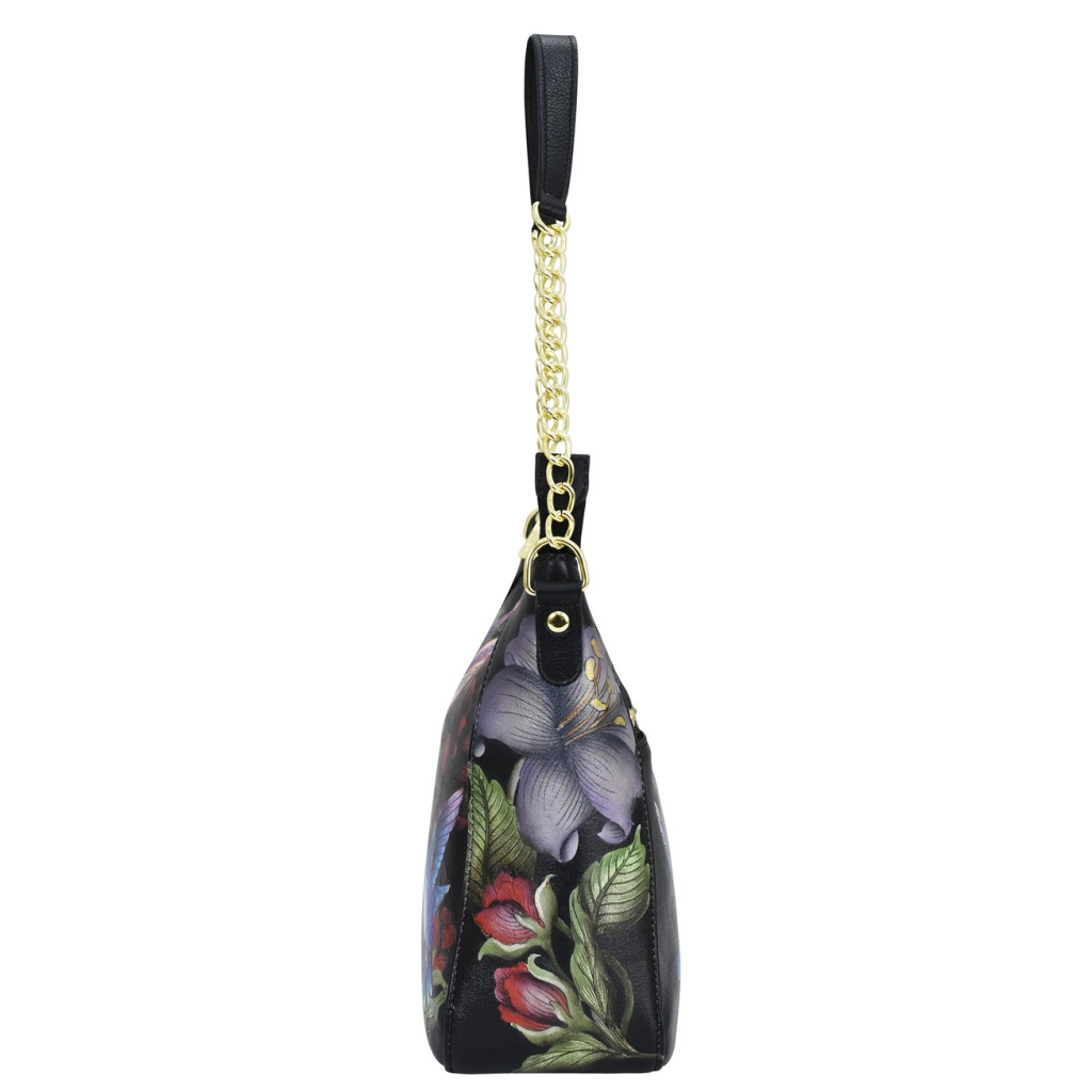 Hand-Painted Zip-Top Shoulder Hobo Handbag
