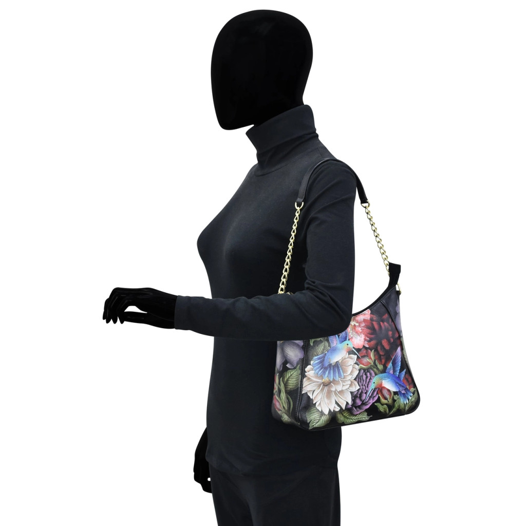 Hand-Painted Zip-Top Shoulder Hobo Handbag