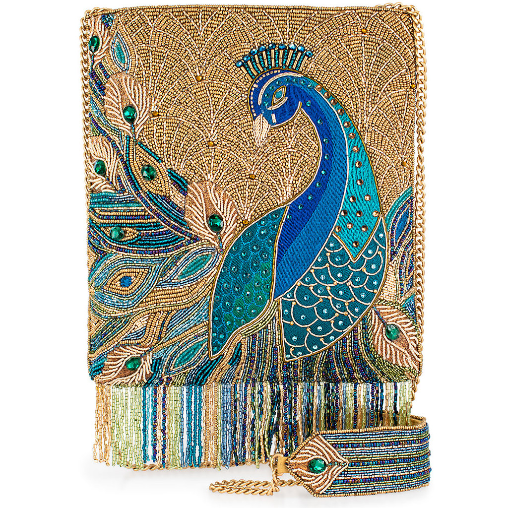 Beaded Blue Peacock Crossbody Purse