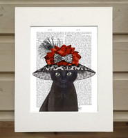 Black Cat with Fabulous Hat in Mat